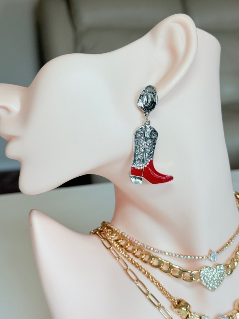 Red Cowboy Boot Dangle Earrings - Picture 3 of 13
